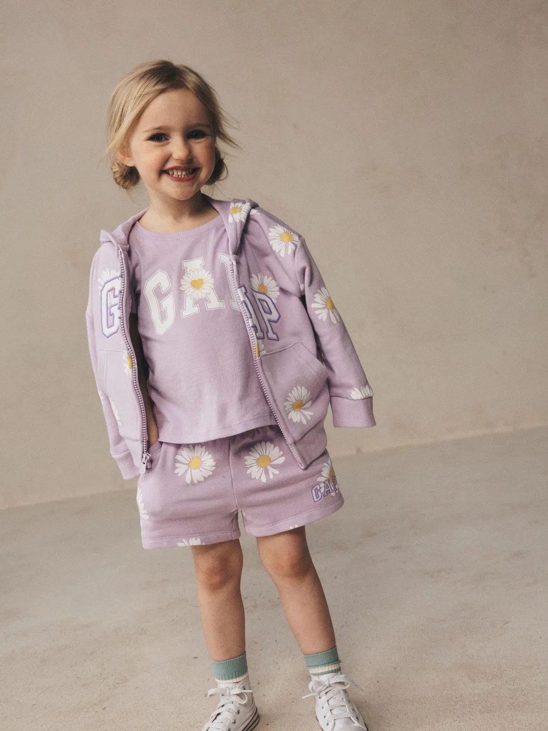 Шорты из французского футера с принтом Gap, Purple Daisy