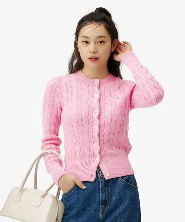 Кардиган вязаный хлопковый с круглым вырезом, Polo Ralph Lauren, розовый
