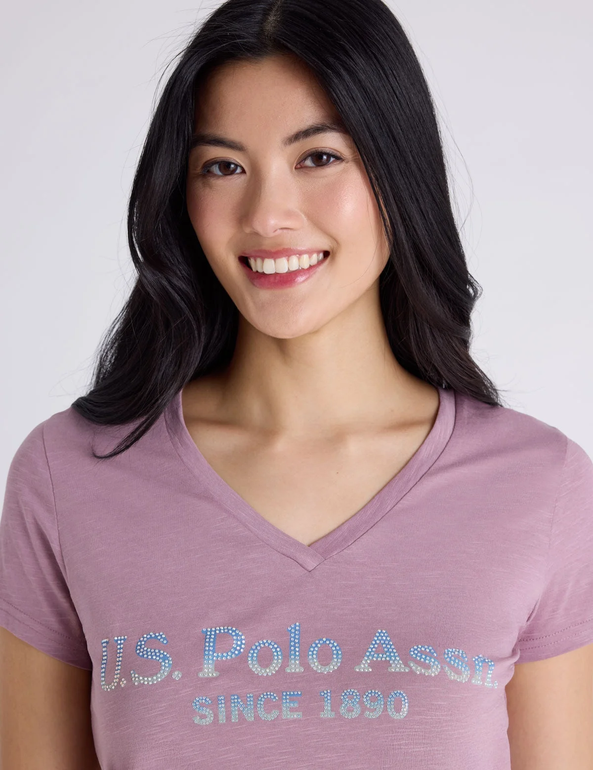 Женская футболка U.S. Polo Assn. Ombre V-Neck Stone Print, пурпурный — фото 4