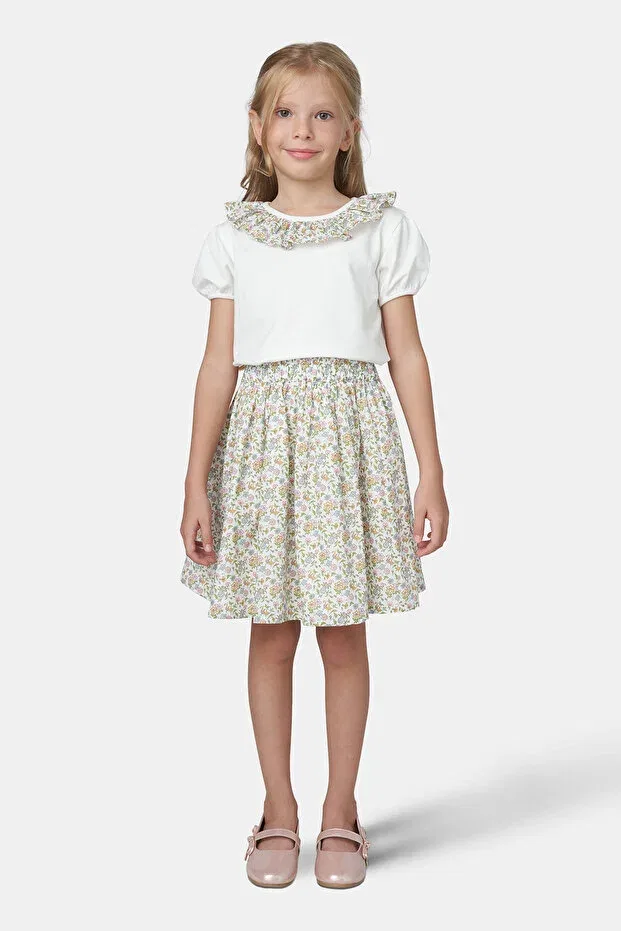 Детская футболка для девочек с воротником-оборкой Liberty fabric collar ruffle detailed Made With Liberty Fabric, Ekru