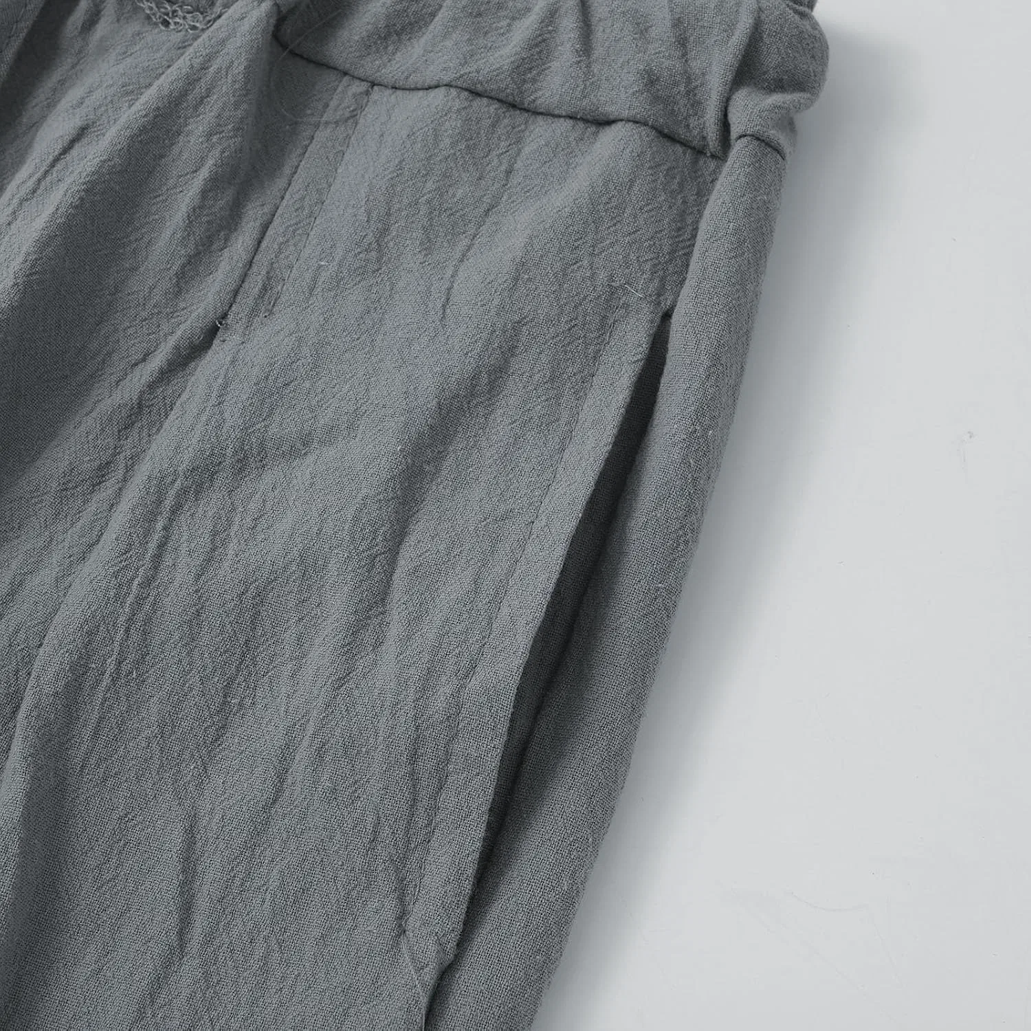Мужские льняные брюки свободного кроя с завязками, Hippie Pants, серый — фото 2