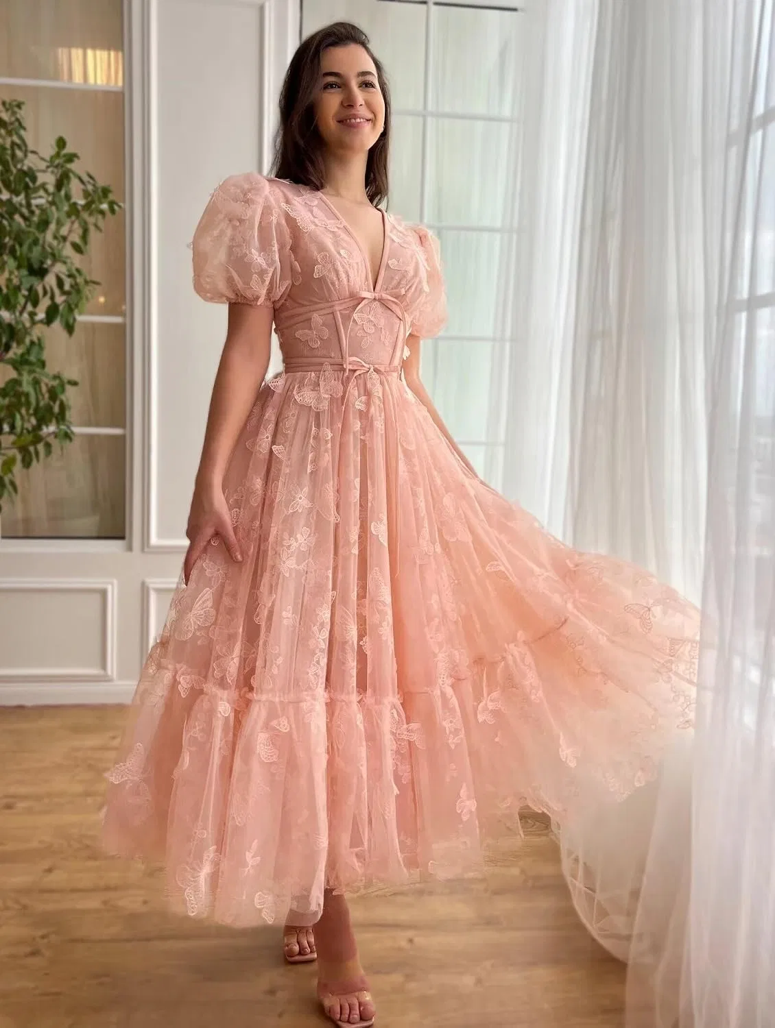 Женское вечернее платье с 3D бабочками A-силуэта, Grape — фото 4