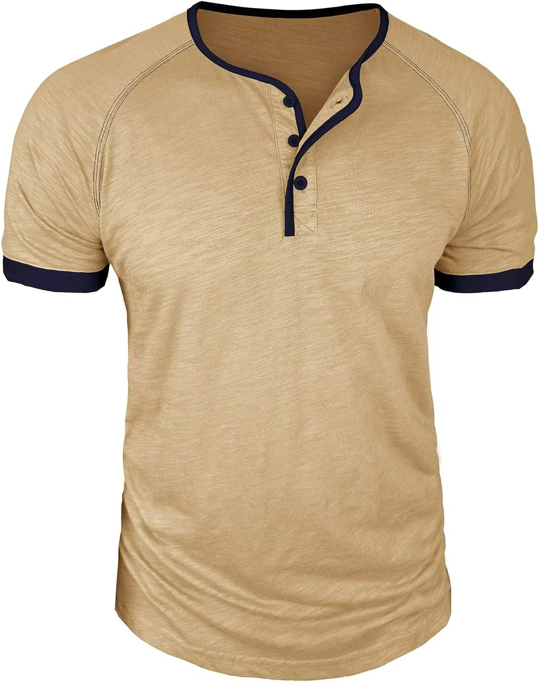 Мужская хлопковая футболка-поло с воротником Henley, Khaki — фото 4