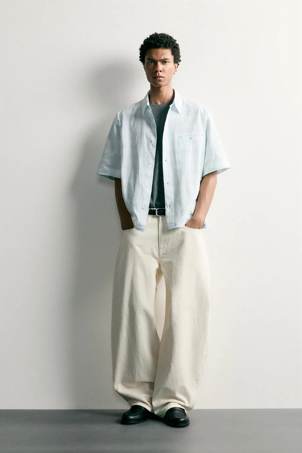 Джинсовая рубашка свободного кроя в клетку. ZARA, Sky blue
