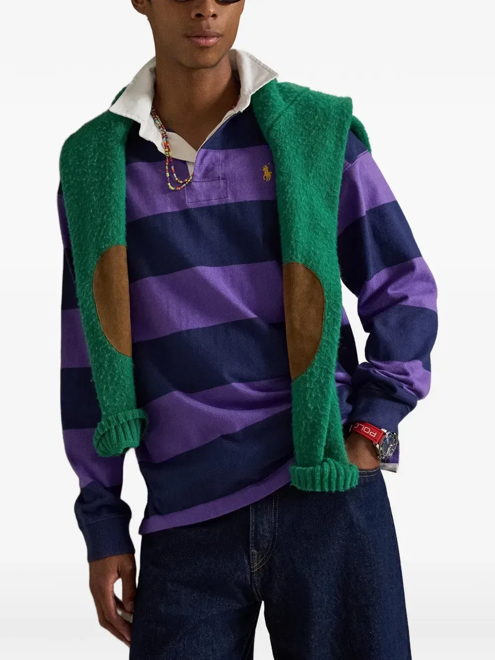 Поло Ralph Lauren в трикотажной футболке для регби в полоску Big Fit Polo Ralph Lauren, фиолетовый — фото 4