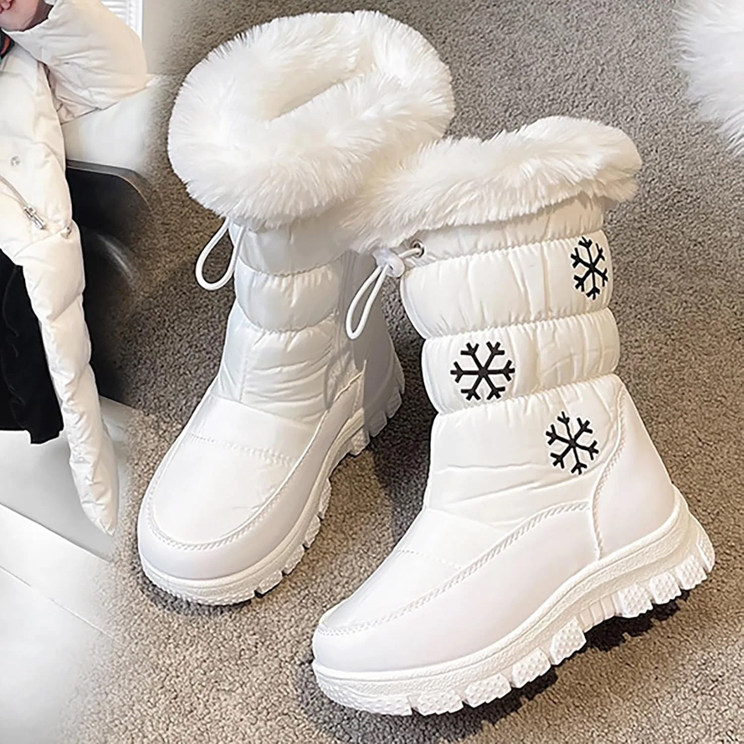 Детские зимние ботинки для мальчиков и девочек с принтом, модель Snow Boots, White — фото 3