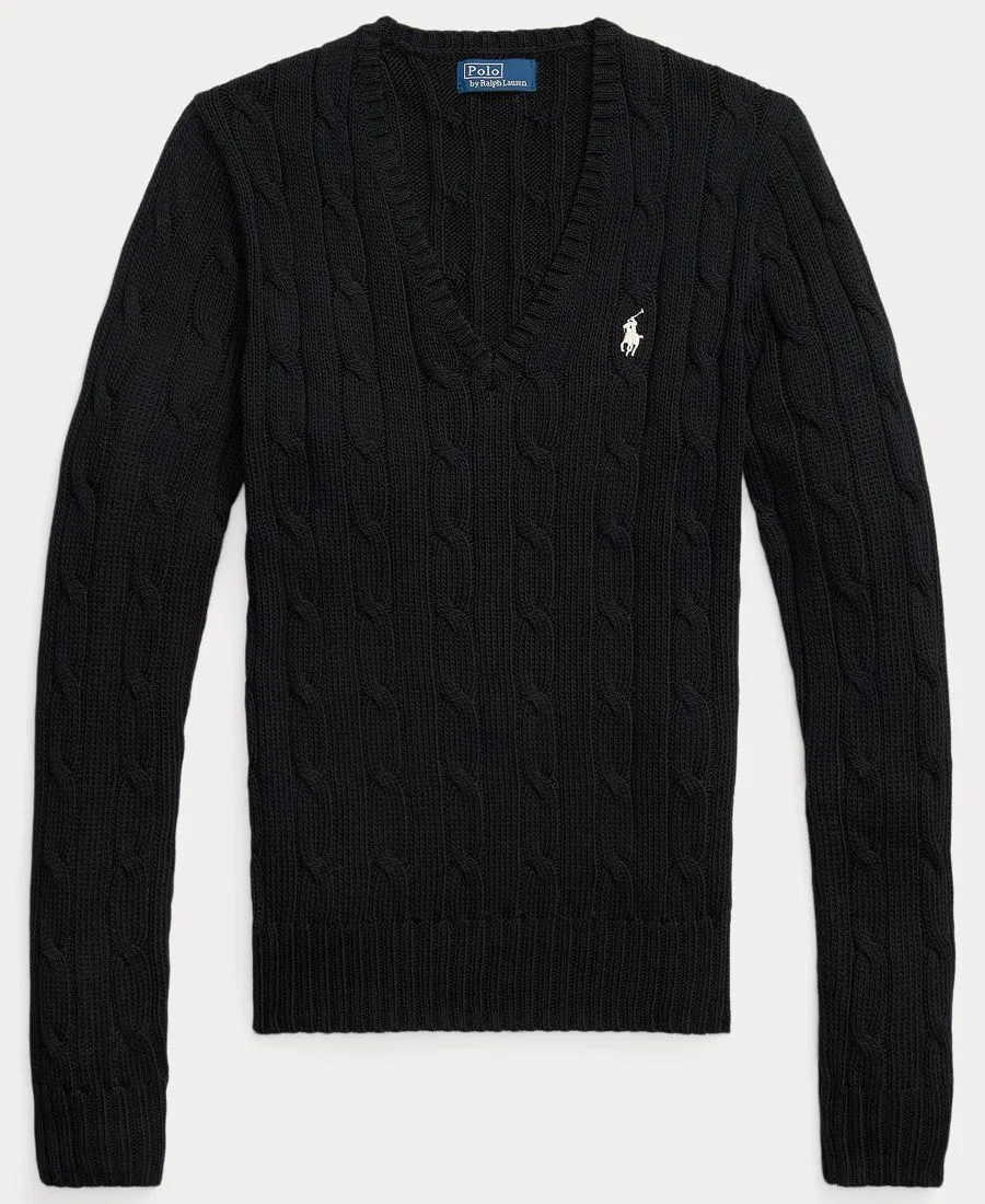 Женский свитер с V-образным вырезом и косами Polo Black/White — фото 2