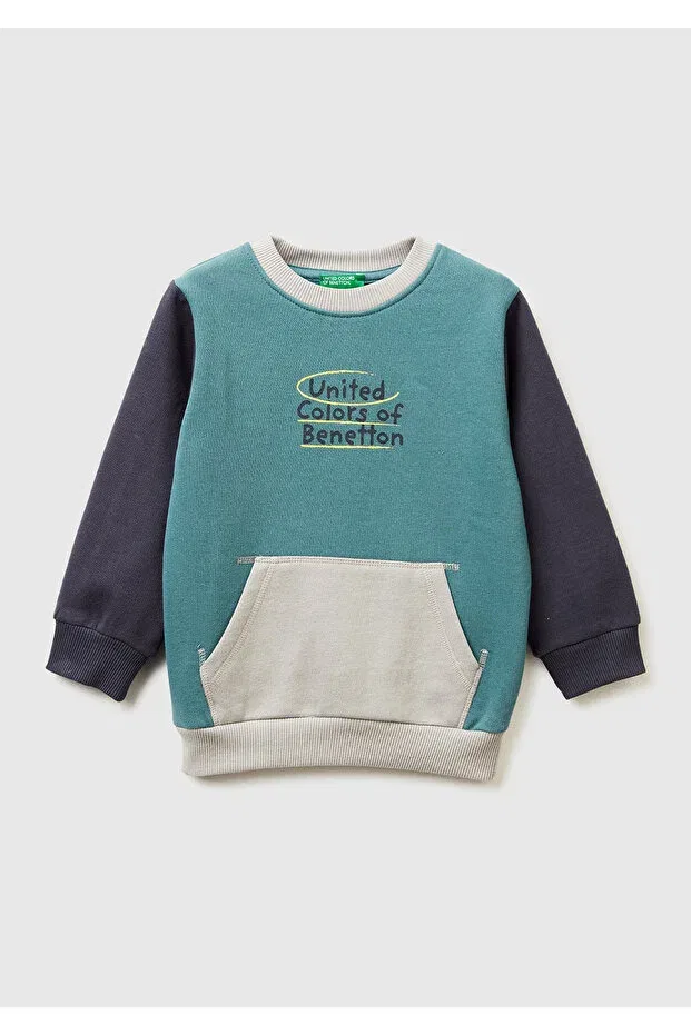 Детские свитшот для мальчиков с принтом United Colors Of Benetton, Dark Green-Grey