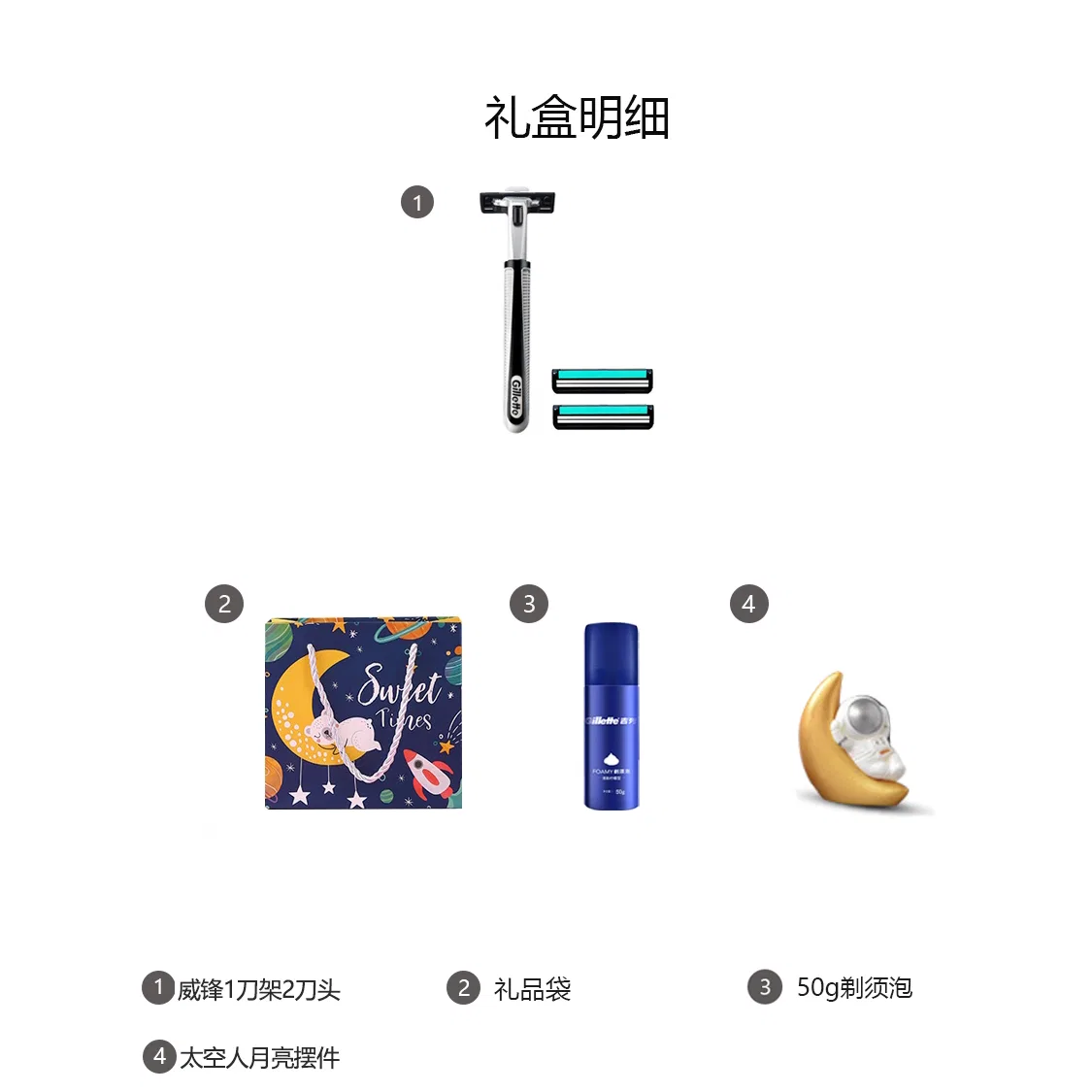 Мужской станок для бритья Wei Feng, Gillette, с пеной для бритья, мини-астронавтом и сумкой — фото 4