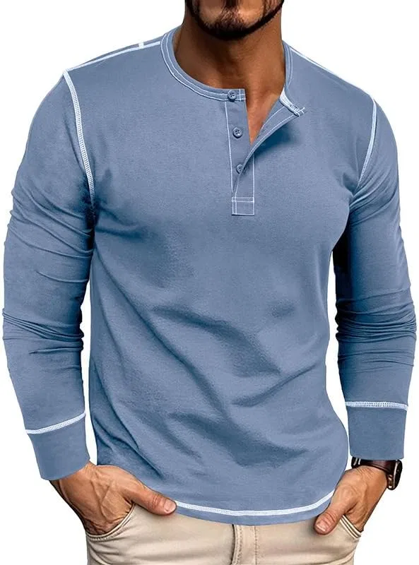 Мужская хлопковая футболка с длинным рукавом Henley Generic, Blue
