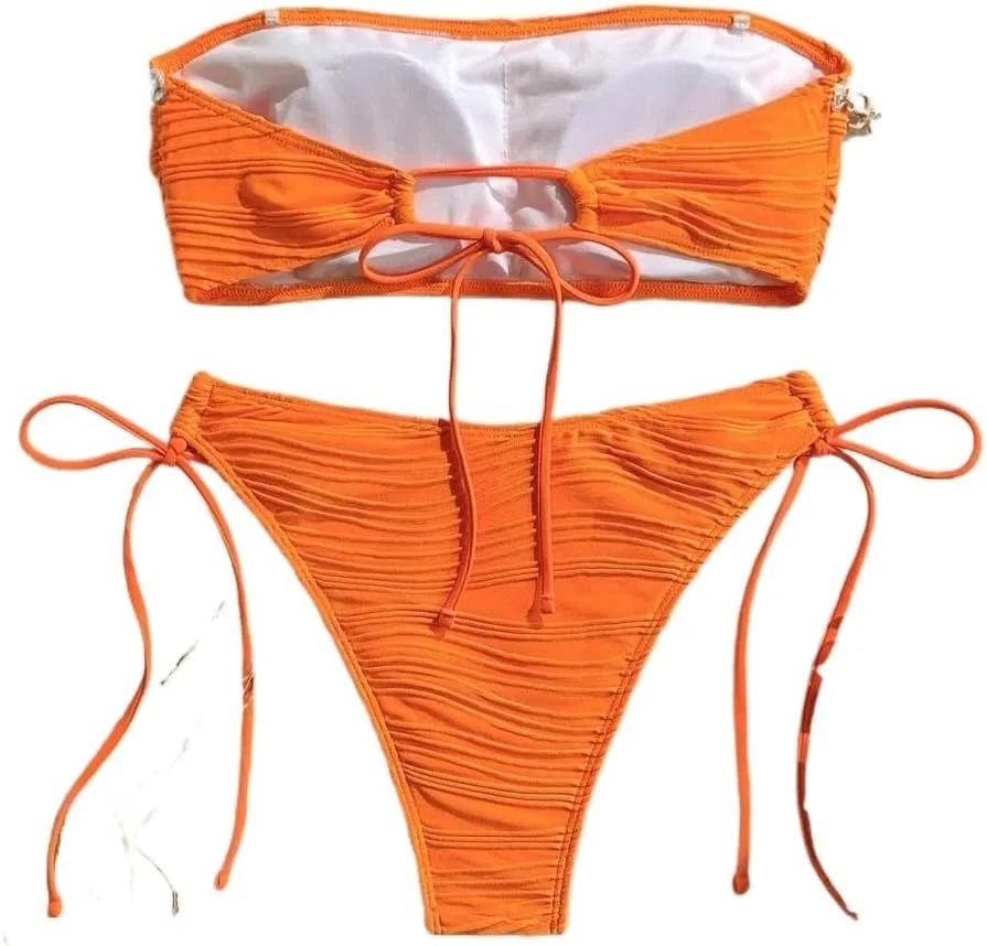 Женский бикини-сет с высокой талией Colorblock, Burnt Orange — фото 3