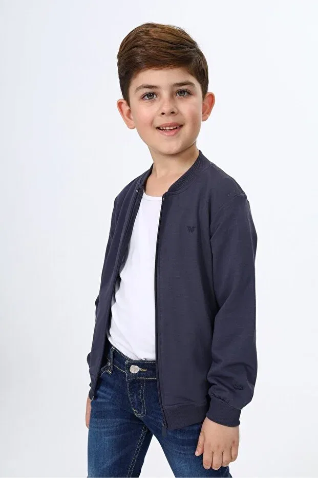 Детский кардиган с принтом Smoked boys' college collar zippered pocket embroidery printed knitted cardigan - 2 thread Toontoy, Smoke Grey — фото 4