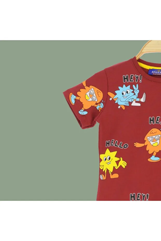 Детская футболка для девочек с принтом Hello Hey Cute Colorful Cheerful Printed Tshirt Seasonal Cotton Nr Narrengi, Red — фото 3