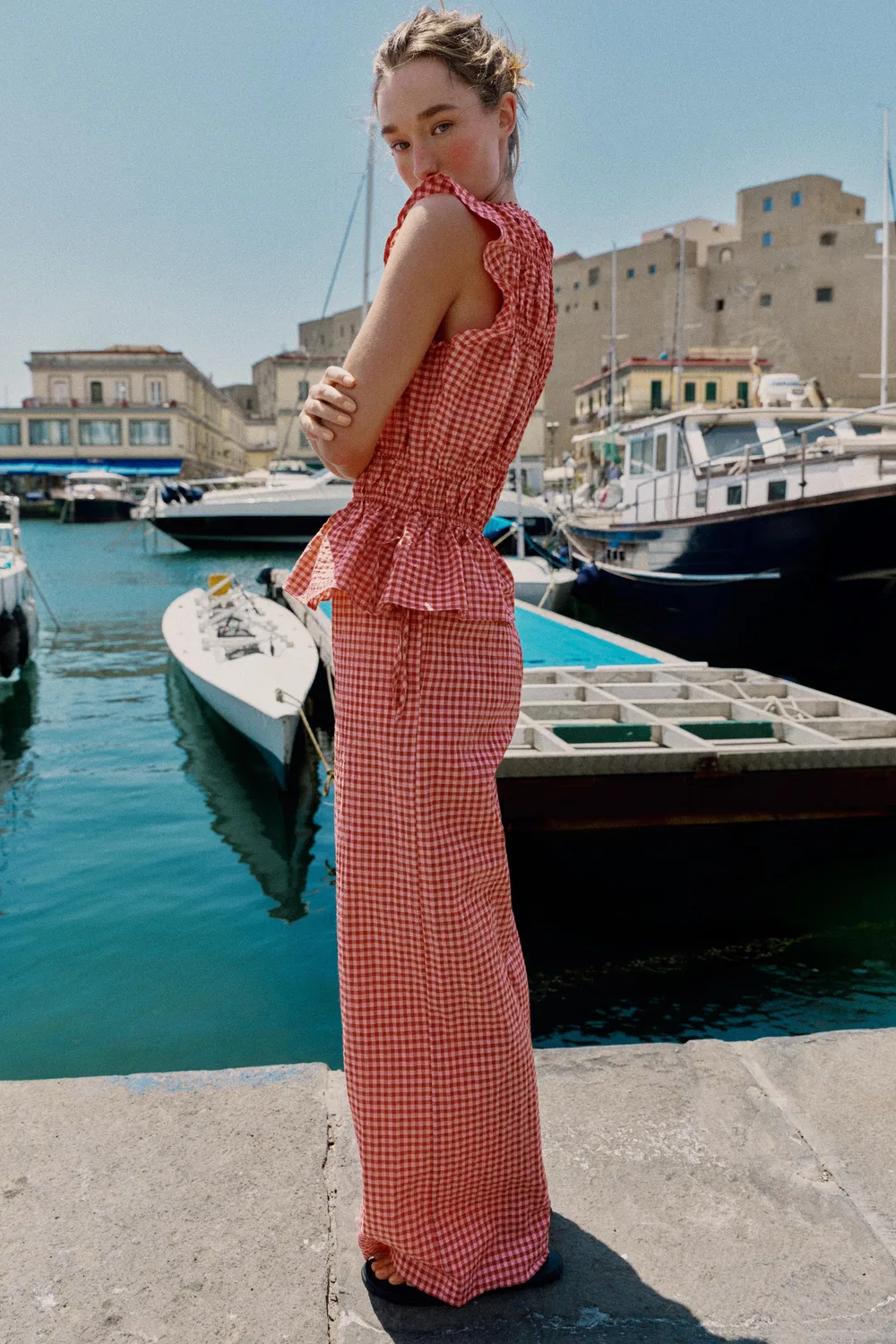 БРЮКИ В ШИРОКУЮ ШТАННУ В КЛЕТКУ ZARA, White/Red — фото 3