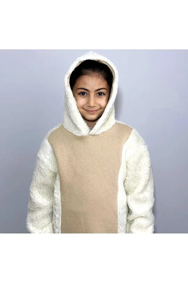 Детские свитшот для девочек с капюшоном из плюша Başakça, Off White — фото 4