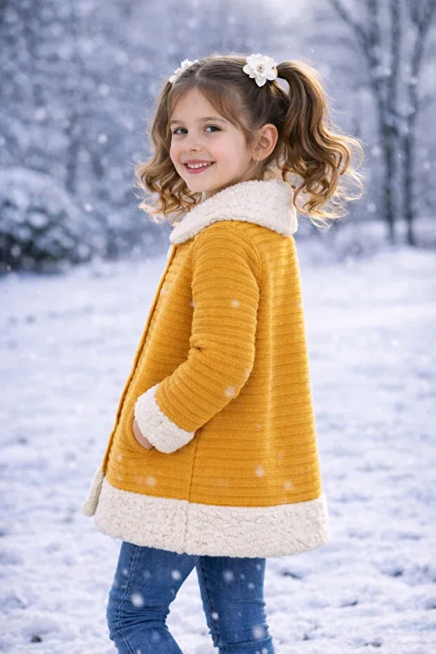 Детский кардиган для девочек с длинным рукавом Kidsev, Mustard — фото 3