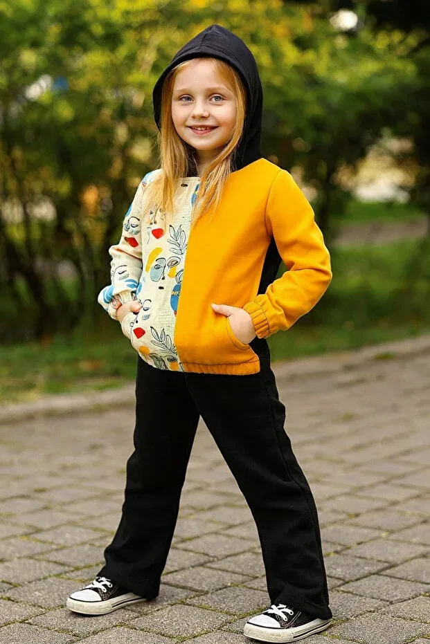 Детское худи для девочек с принтом Graphic Hilal Akıncı Kids, Yellow
