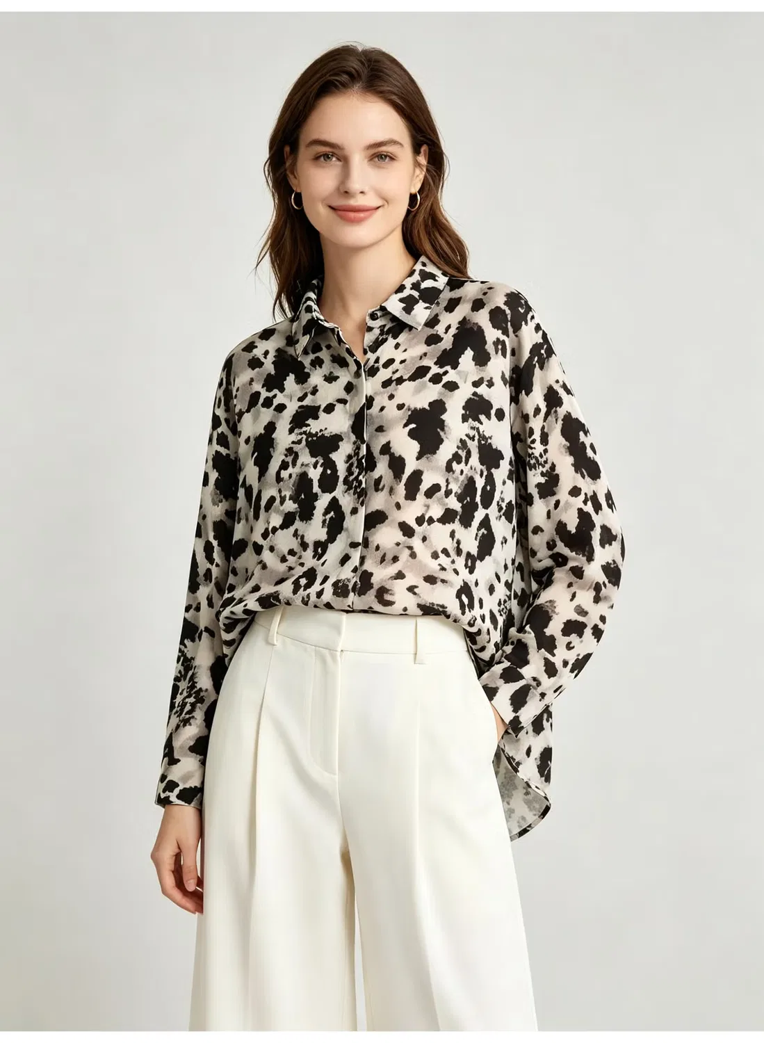 Блузка с принтом леопарда Zara, черно-белый
