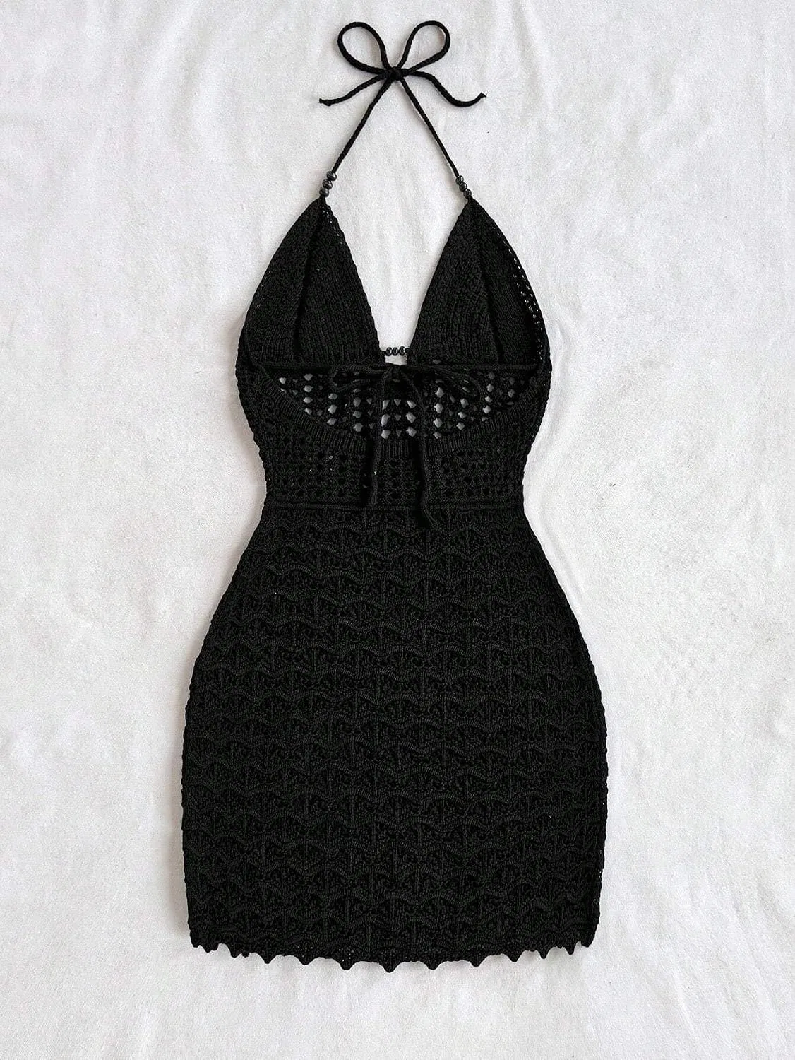 Женское мини-платье свитер V-образным вырезом Bodycon, Black — фото 2