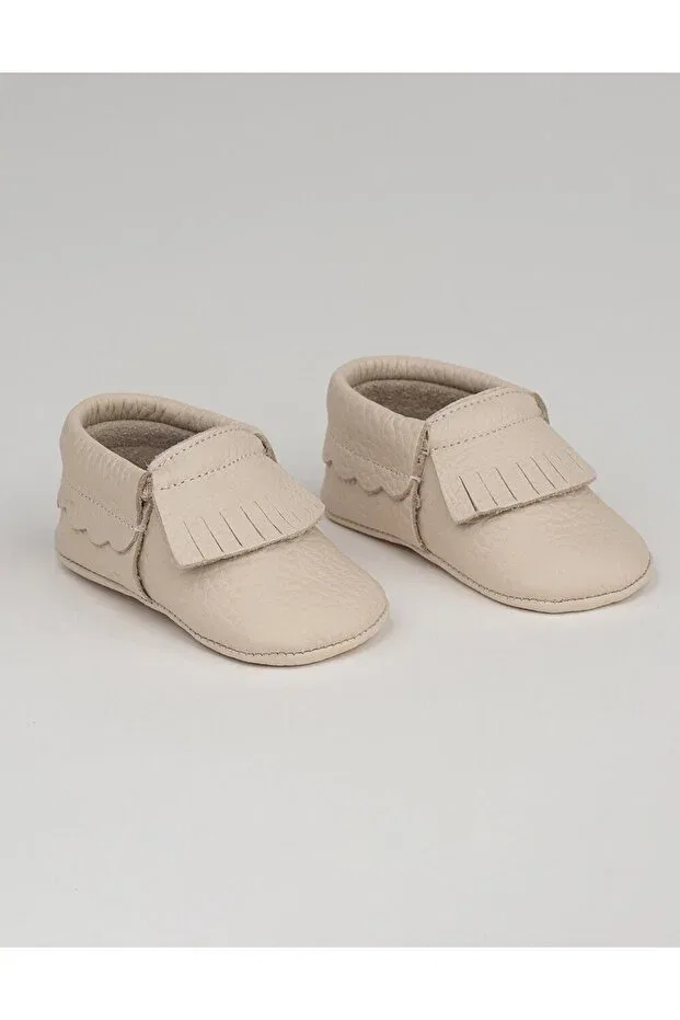 Детские мокасины для девочек из натуральной кожи Teddy natural leather cream baby moccasin Beybium, Nude Color — фото 3