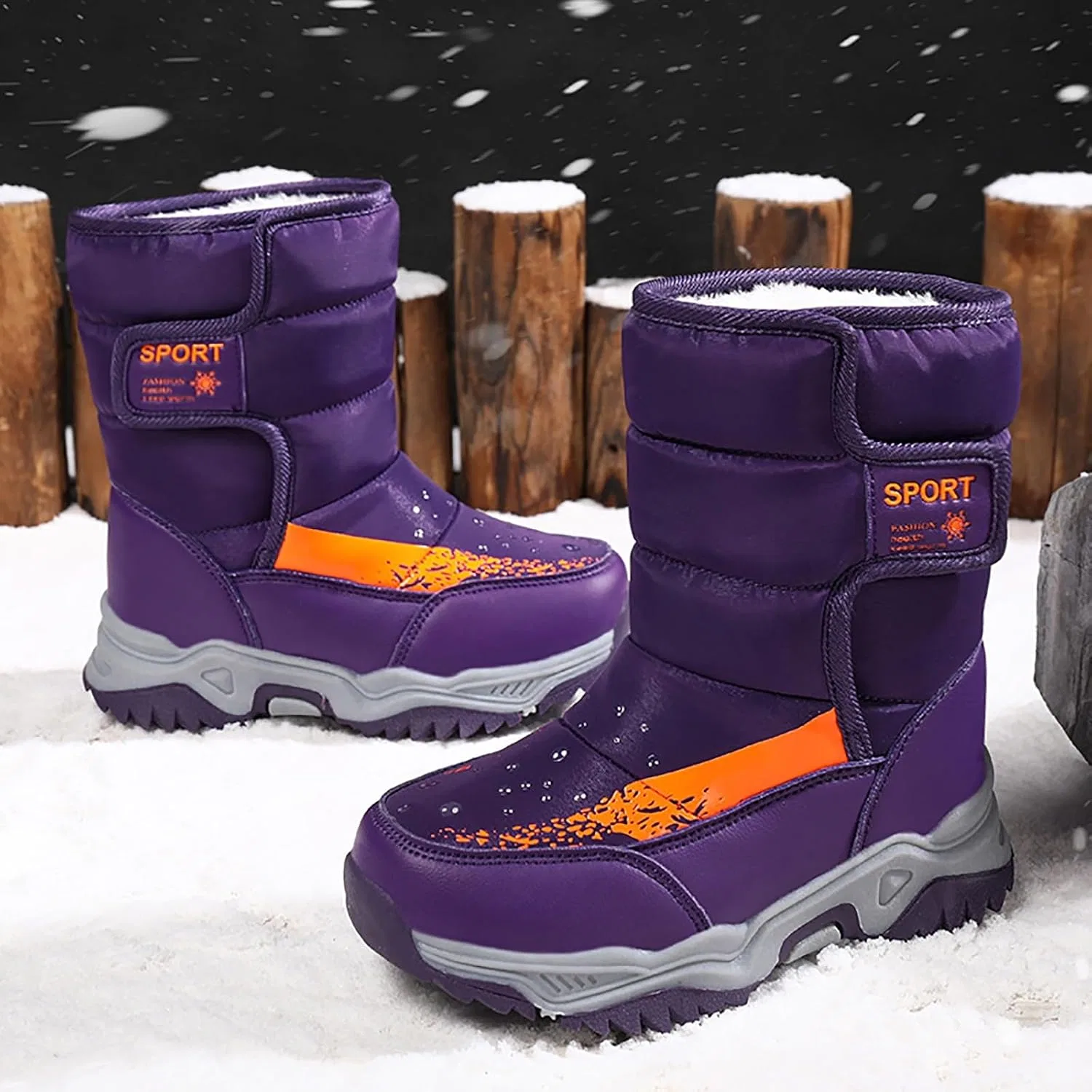 Детские зимние ботинки для девочек и мальчиков с принтом, модель Girls Boys Snow Boots, Purple — фото 3