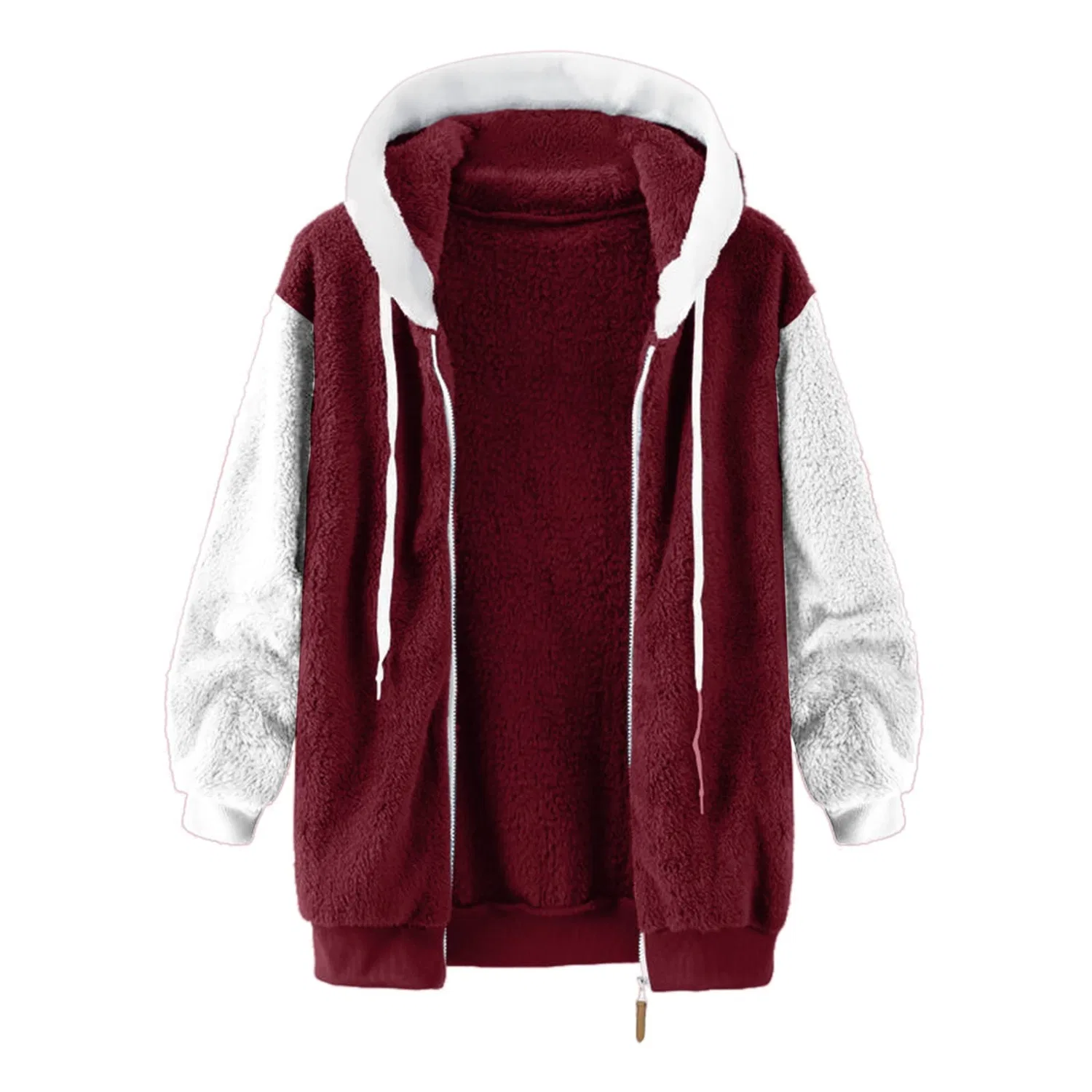 Женское зимнее пальто на флисовой подкладке с zip и капюшоном, Wine-f — фото 4