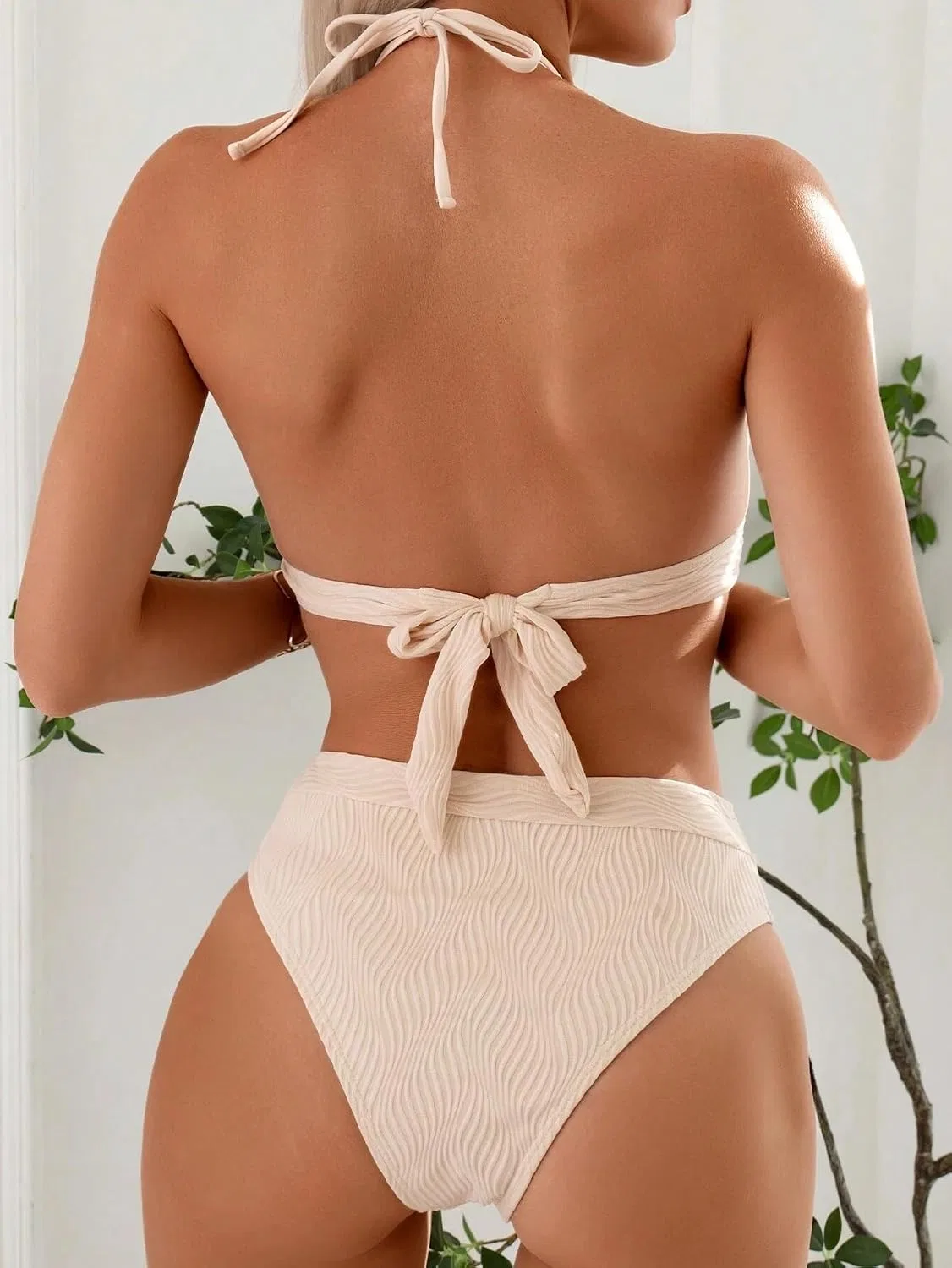 Женский бикини-сет с завязками на спине, Beige — фото 3