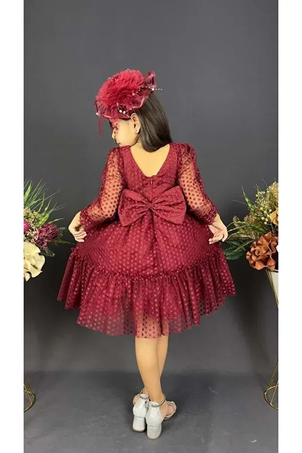 Детское платье для девочек кружевное Katkat princess lace buckle Mnk, Burgundy — фото 3