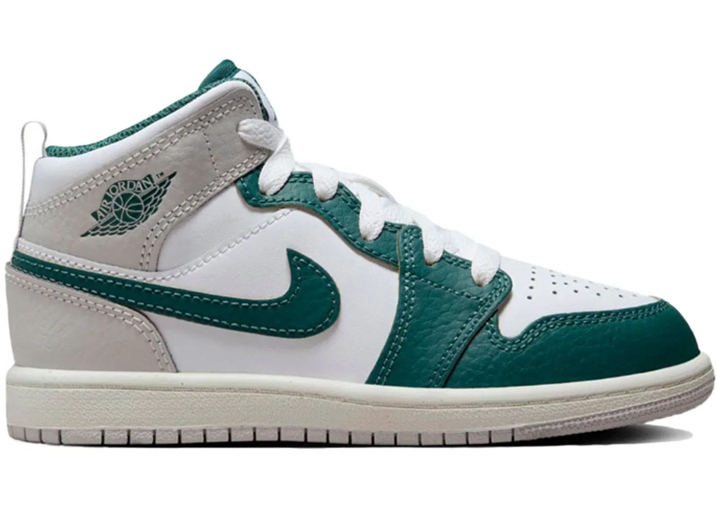 Детские кроссовки с высоким берцем Jordan 1 Mid Jordan, White/Sail/Neutral Grey/Oxidized Green