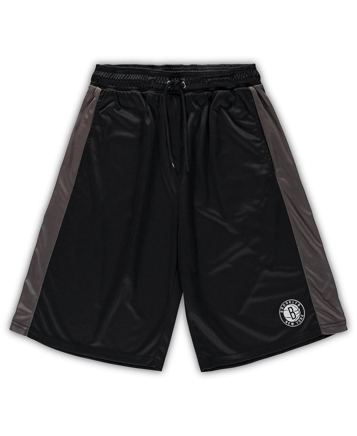 

Мужские фирменные черные, угольно-серые шорты brooklyn nets big and tall performance shorts Fanatics, мульти
