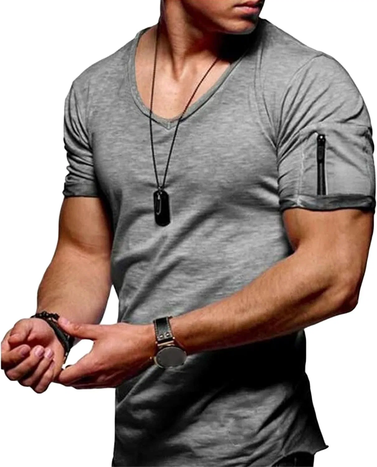 Мужская футболка с V-образным вырезом Slim Fit, Grey
