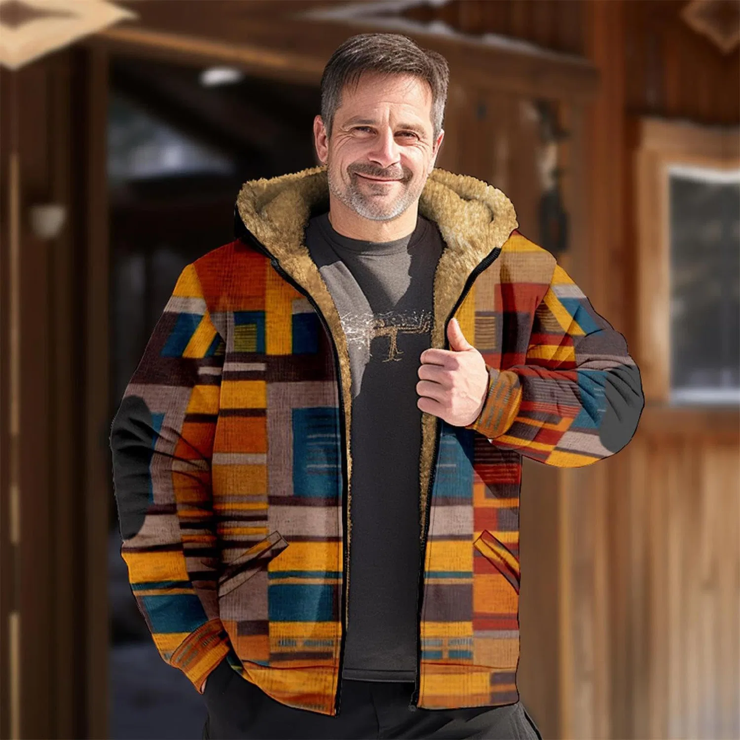 Мужская зимняя куртка-бомбер с капюшоном на молнии с утеплителем, Military Jacket, Orange — фото 3