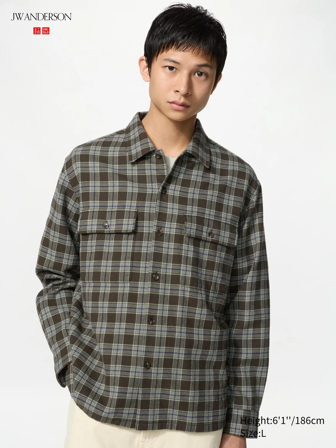 Рубашка Uniqlo, в клетку, оливковая