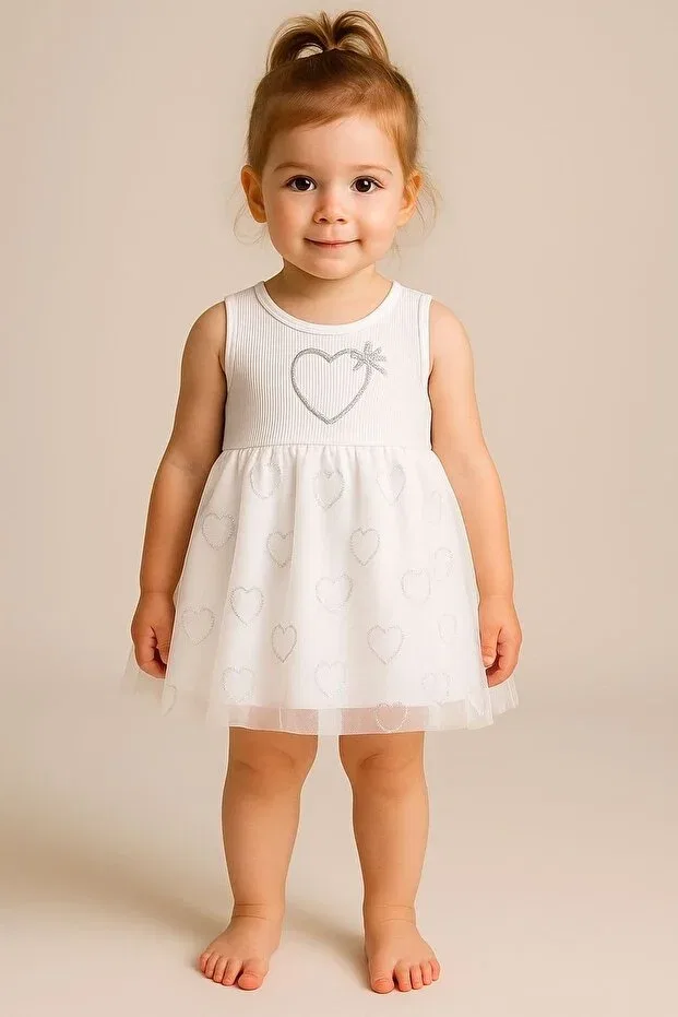 Детское платье для девочек с принтом Glitter Heart Pattern Mixmax Bebe, White