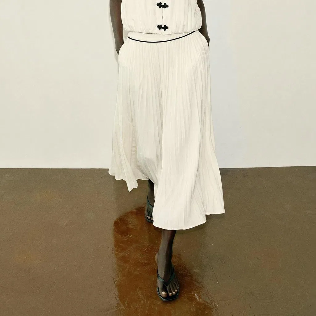 Женская длинная юбка повседневная ZARA, Raw White — фото 4