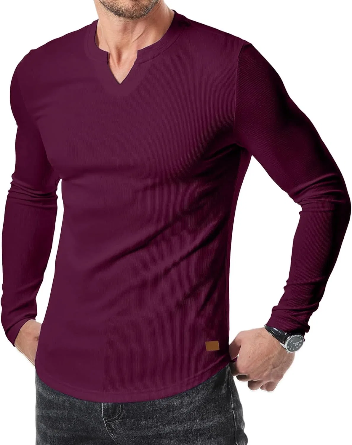 Мужская облегающая футболка с длинным рукавом Slim Fit, Wine