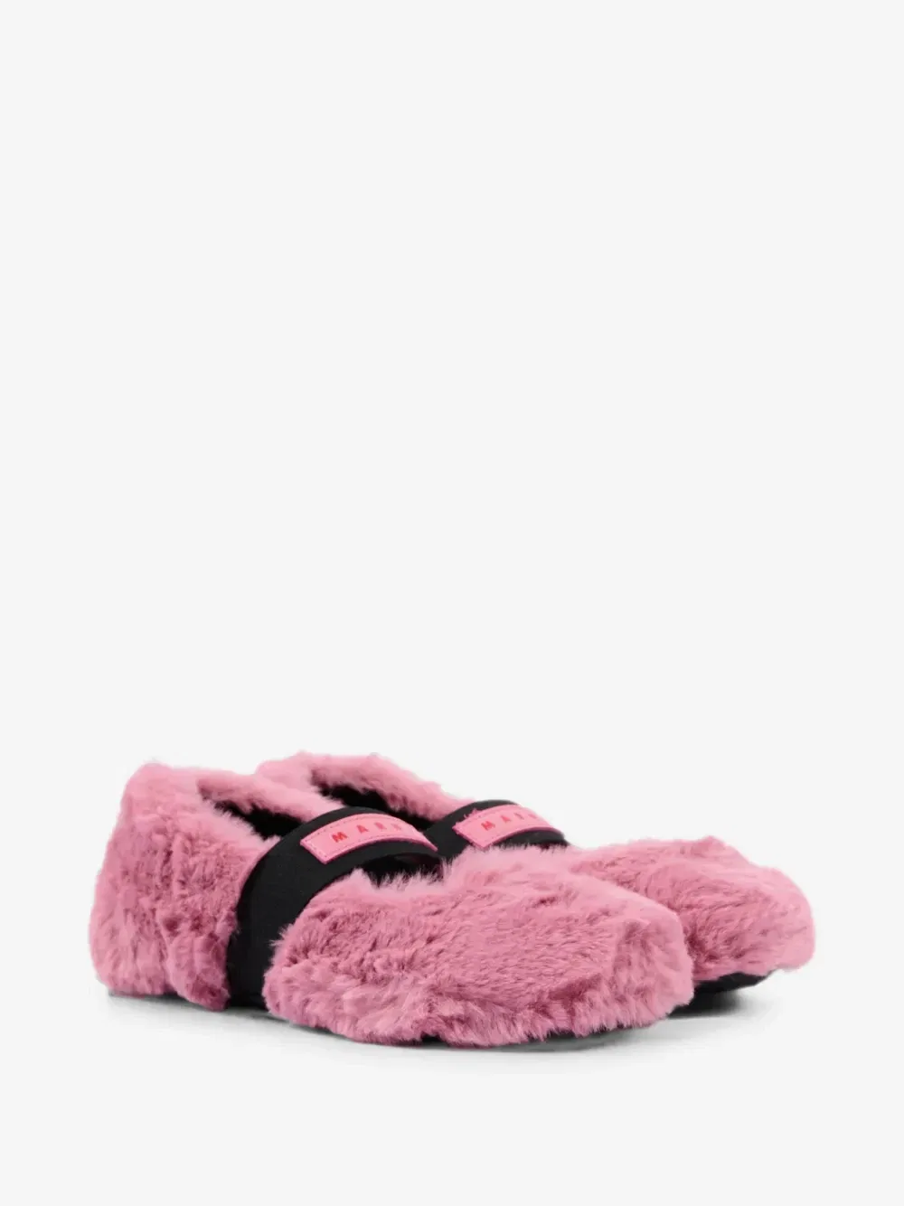 Балетки из искусственного меха с эластичными ремешками Marni Kids, розовый