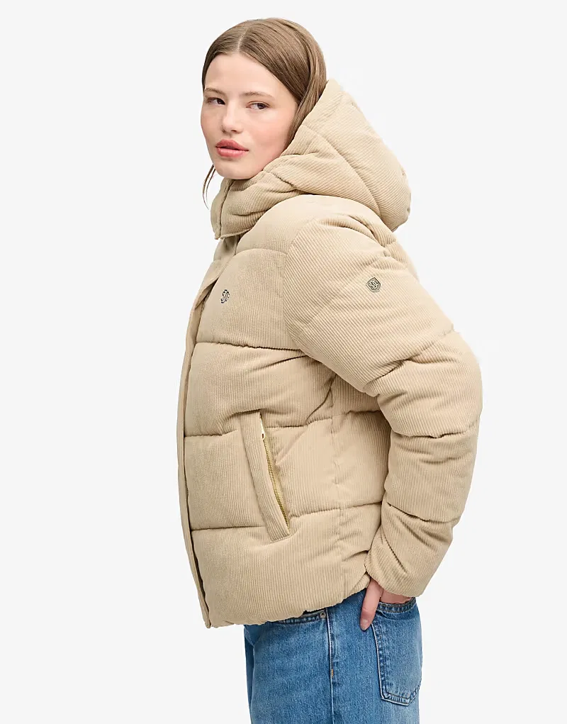 Пуховая куртка Superdry Premium с капюшоном из вельвета, коричневый (благовоний)
