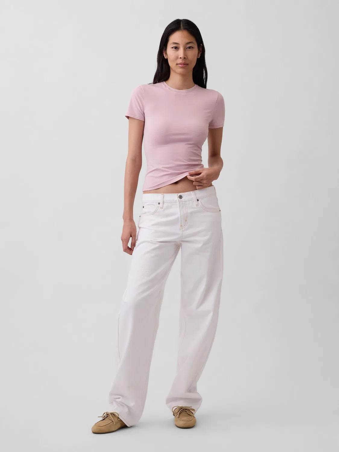Футболка облегающая Gap Pink Close Knit Jersey Short Sleeve, розовый — фото 3