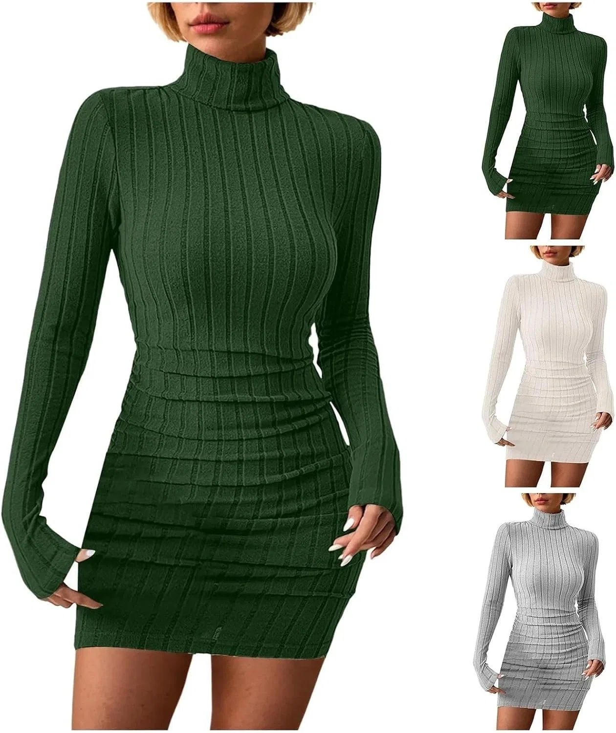 Женское облегающее платье с водолазкой Long Sleeve, Green — фото 3