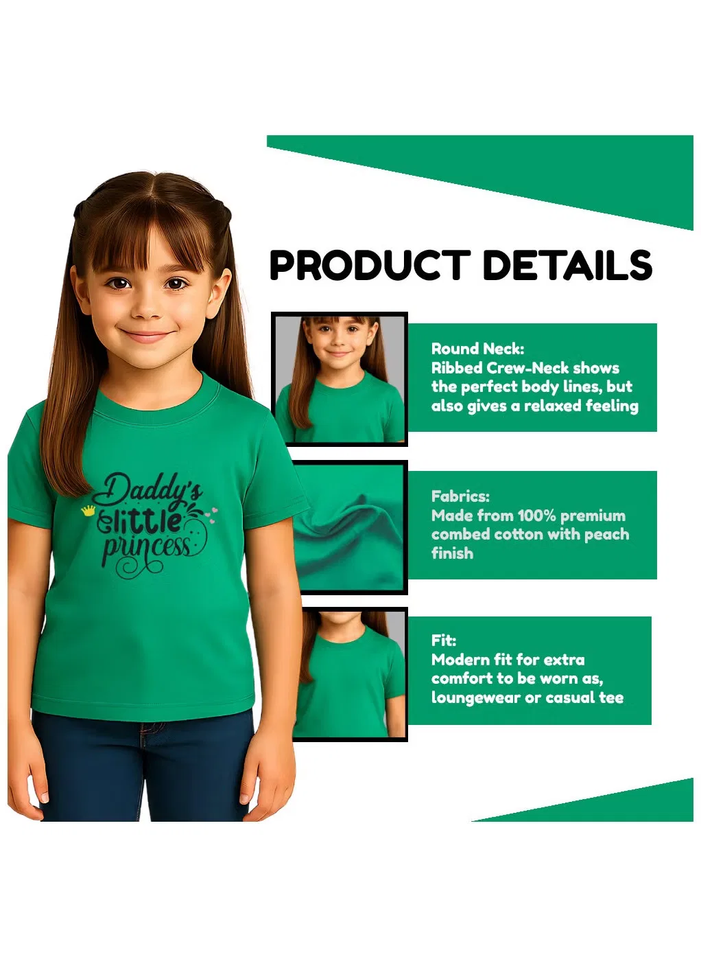 Футболка с принтом для девочки Daddy's Little Princess Printshop4Me, зеленый — фото 4