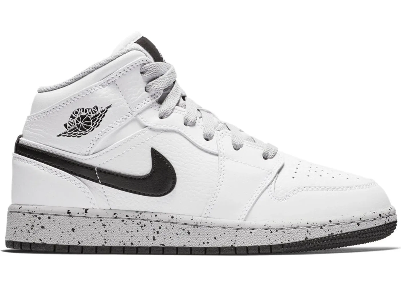 Детские кроссовки для мальчиков с принтом Jordan 1 Mid Jordan, White/Black-Wolf Grey
