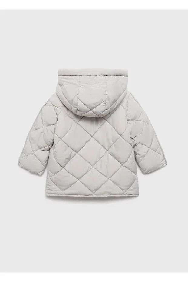 Детское пальто для девочек с капюшоном Mango Baby, Light/Pastel Gray — фото 2