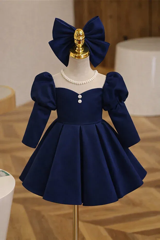 Детское платье для девочек с длинным рукавом Musgem, Navy Blue