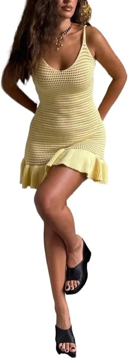 Женское пляжное платье-комбинация с асимметричным вырезом, Yellow