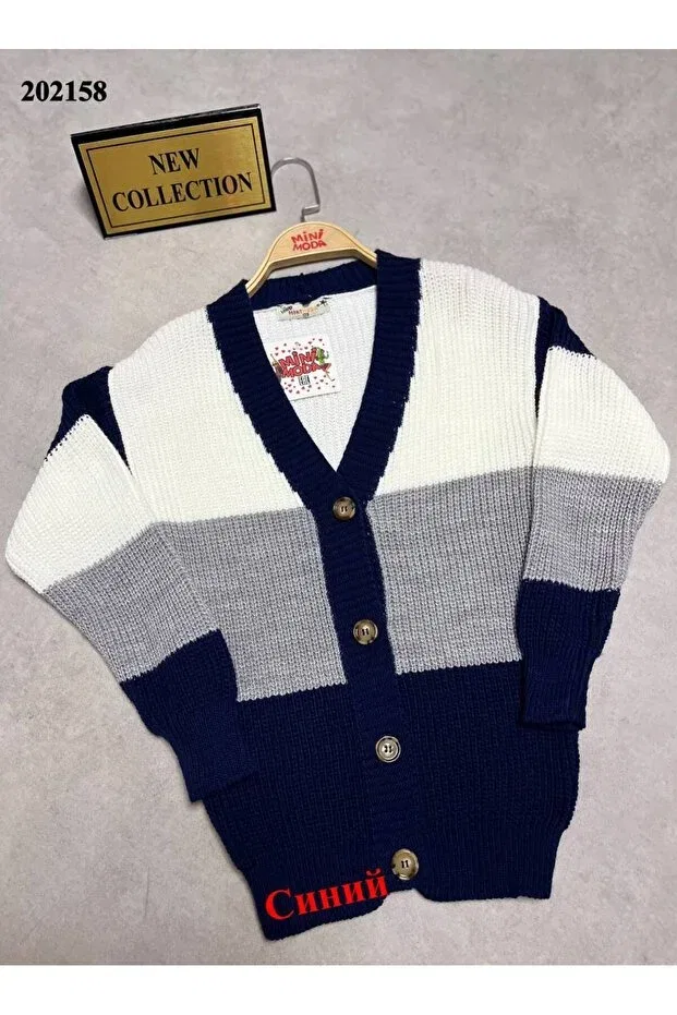Детский кардиган для девочек вязаный Colorful Girl's Cardigan Minimoda Kids, Navy Blue — фото 3