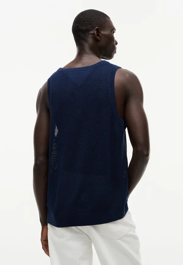 Топ хлопковый Mesh Tommy Hilfiger Carbon темно-синий — фото 3