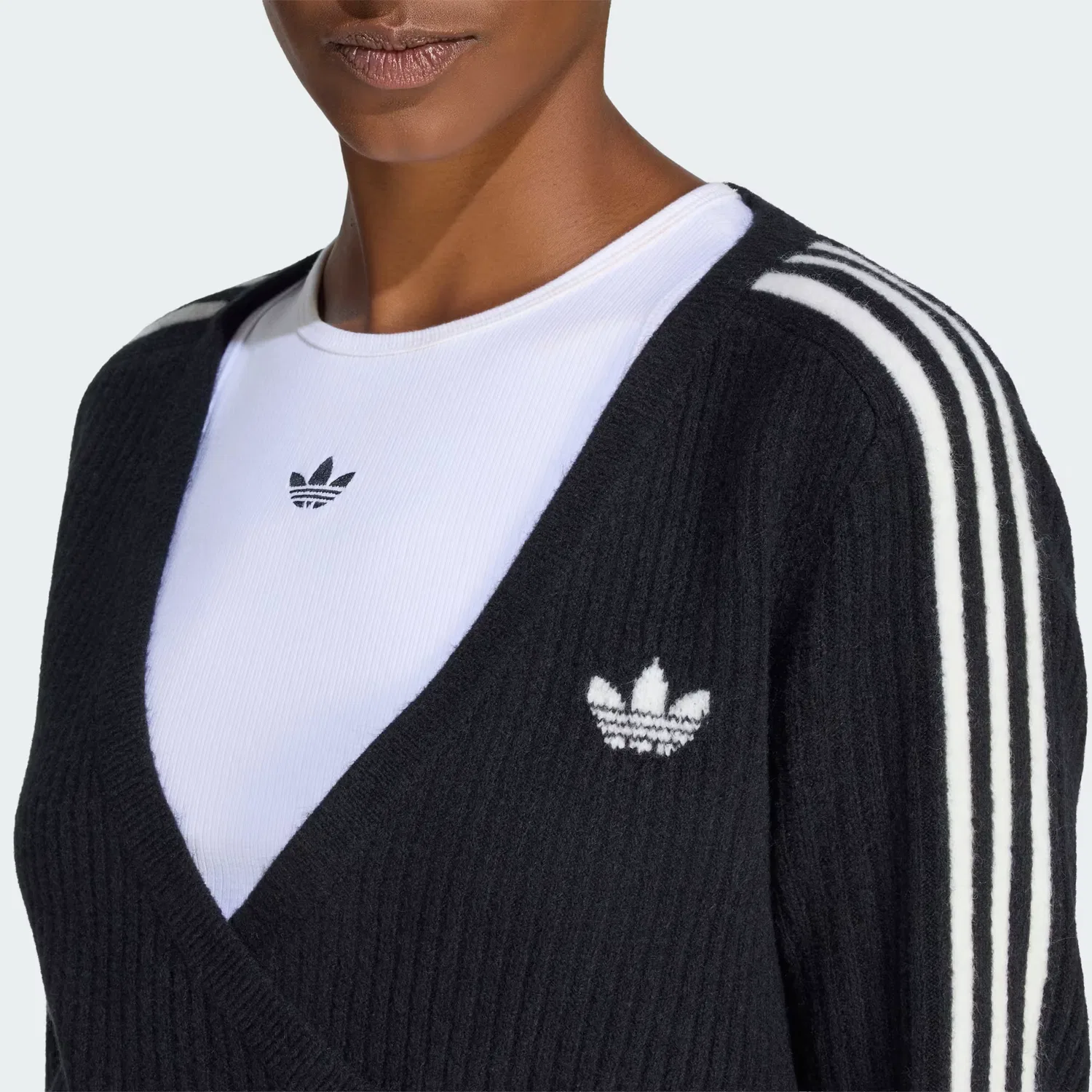 Женский вязаный кардиган свободного кроя с запа́хом Jennie Adidas Originals, черный — фото 4