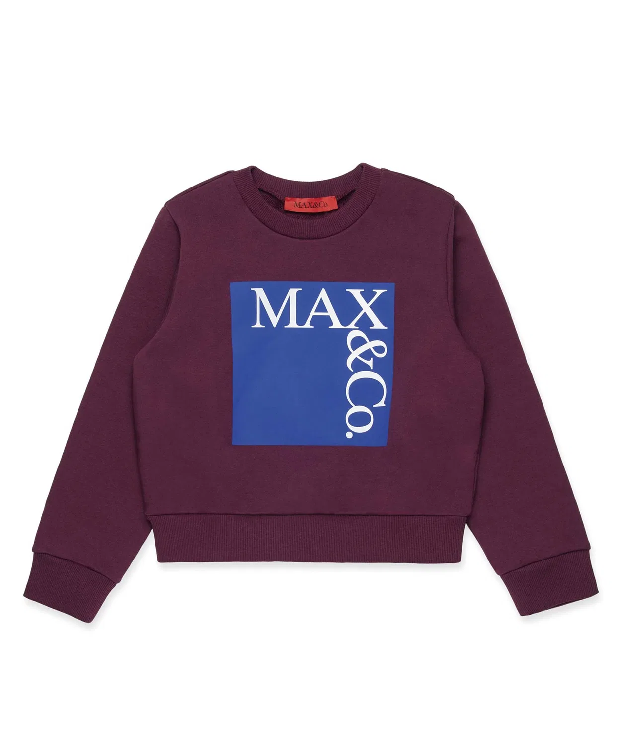 Детский свитшот с длинным рукавомс брендовым логотипом MAX&Co., Бургунди