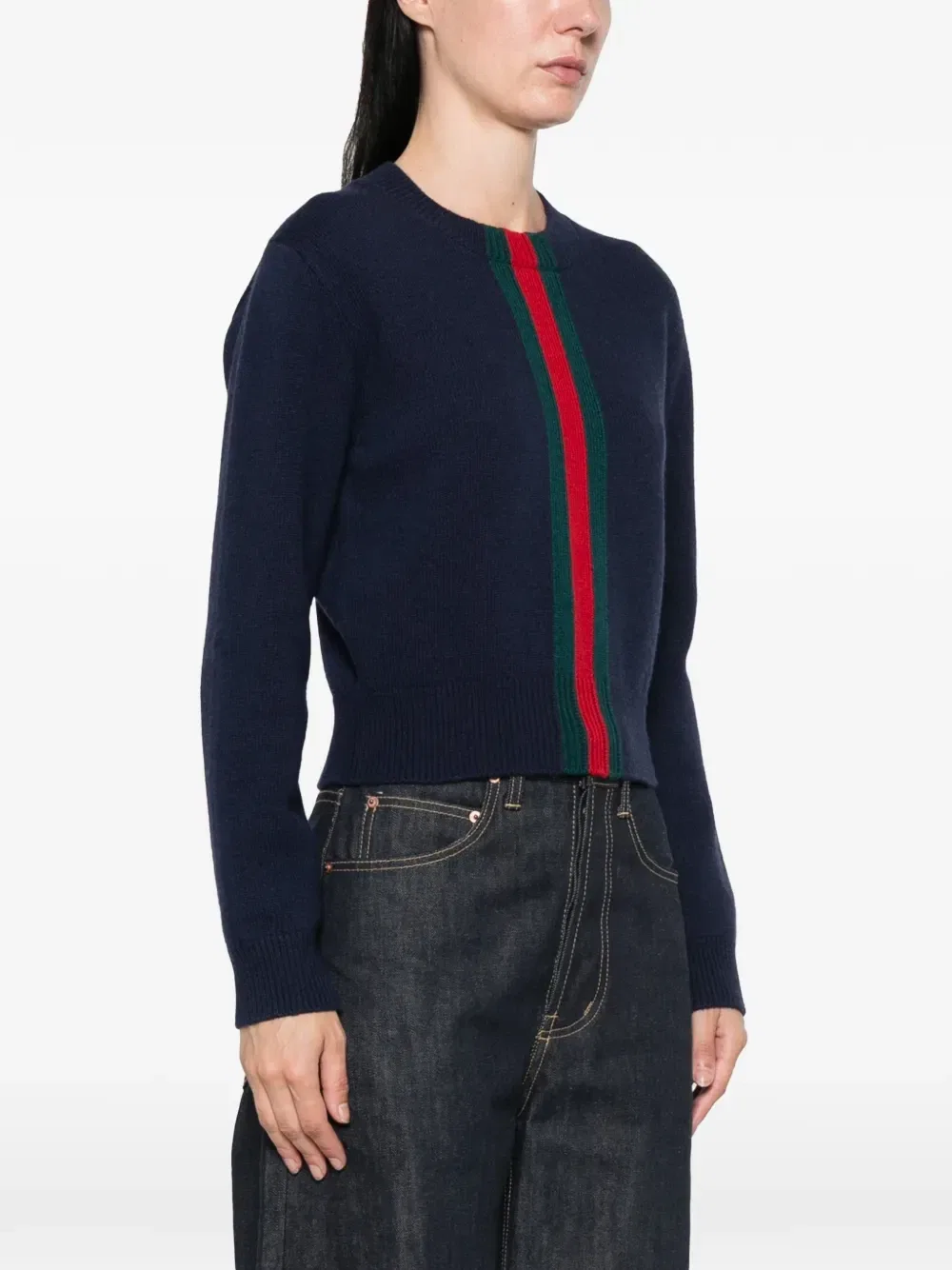 Шерстяной свитер Web-stripe GUCCI, синий — фото 3